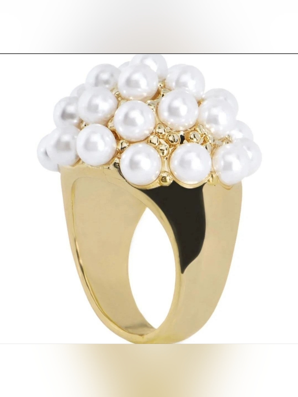 Goldtone Faux Pearl Cluster Ring